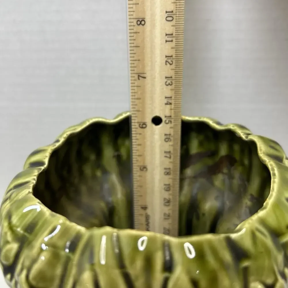 Vtg Ceramic Majolica Style Vase A Stalk Of Green Asparagus Tied With A Ribbon